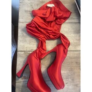 Elegant Red Women's Heeled Boots